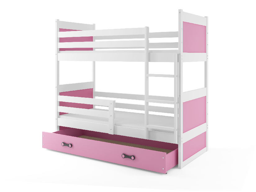 Patrová postel 90 x 200 cm Ronnie B (bílá + růžová) (s rošty, matracemi a úl. prostorem)