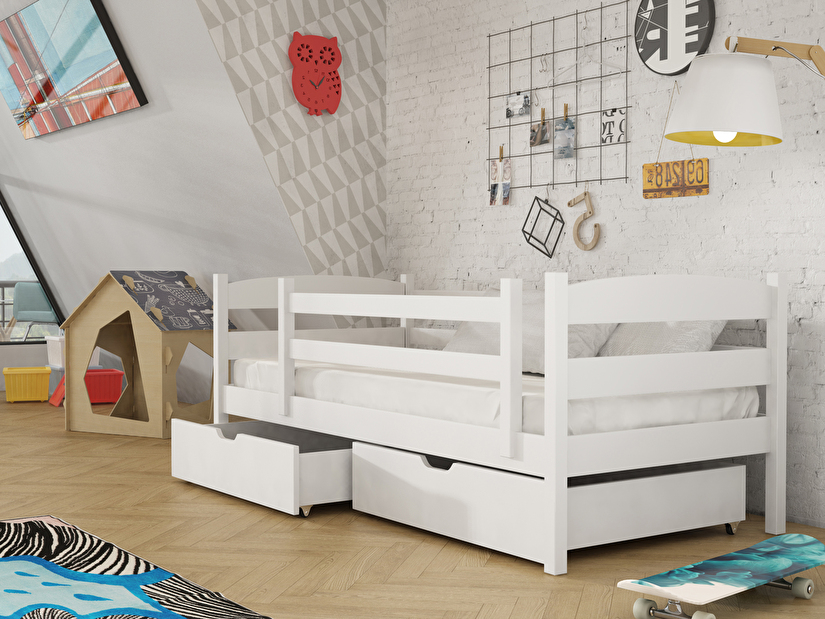 Dětská postel 90 cm Zora (s roštem a úl. prostorem) (bílá)