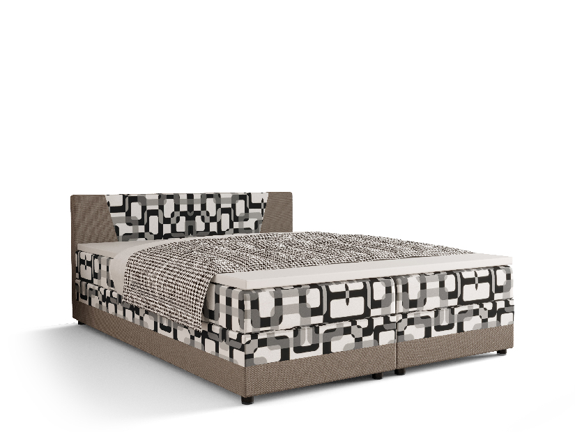 Manželská postel Boxspring 180 cm Linda Comfort (vzor + šedohnědá) (s matrací a úložným prostorem)