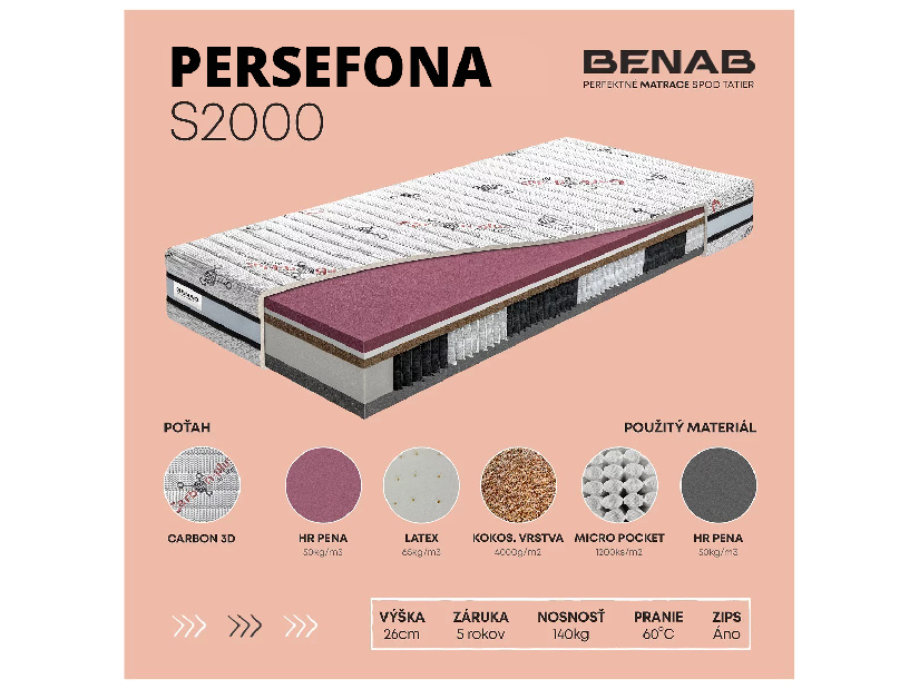 Taštičková matrace Benab Persefona S2000 200x90 cm (T4/T3)