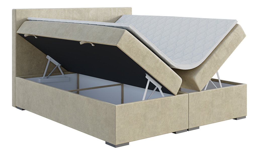 Kontinentální postel 180 cm Lemmy (světlobéžová) (s matrací a úl. prostorem)