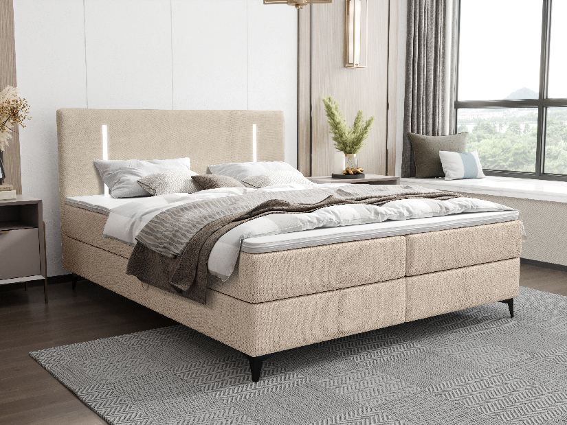 Jednolůžková postel 120 cm Ortega Comfort (béžová) (s roštem a matrací, s úl. prostorem) (s LED osvětlením)