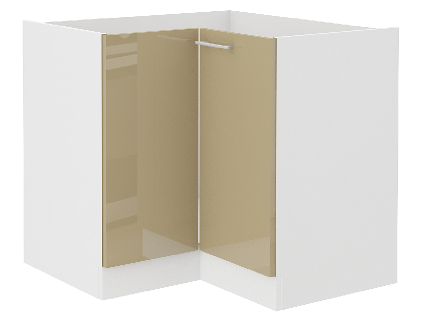 Rohová dolní kuchyňská skříňka Lavera 89 x 89 DN 1F BB (bílá + lesk cappucino)