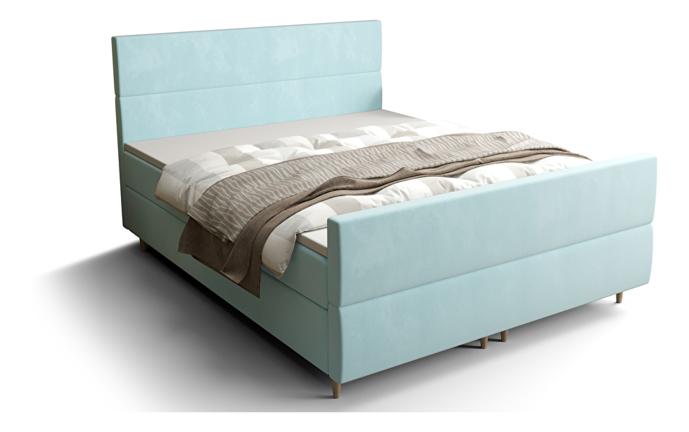 Manželská postel Boxspring 180 cm Flu Plus Comfort (světlomodrá) (s matrací a úložným prostorem)