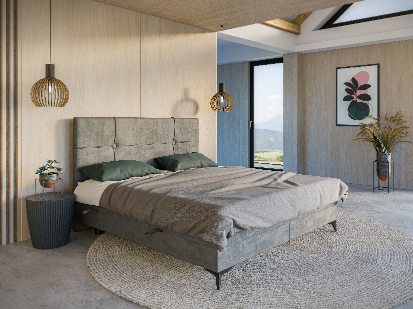 Kontinentální postel 180 cm Nivela (beton) (s matrací a úl. prostorem)