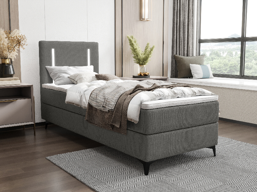 Jednolůžková postel 90 cm Ortega Comfort (tmavě šedá) (s roštem a matrací, bez úl. prostoru) (s LED osvětlením)