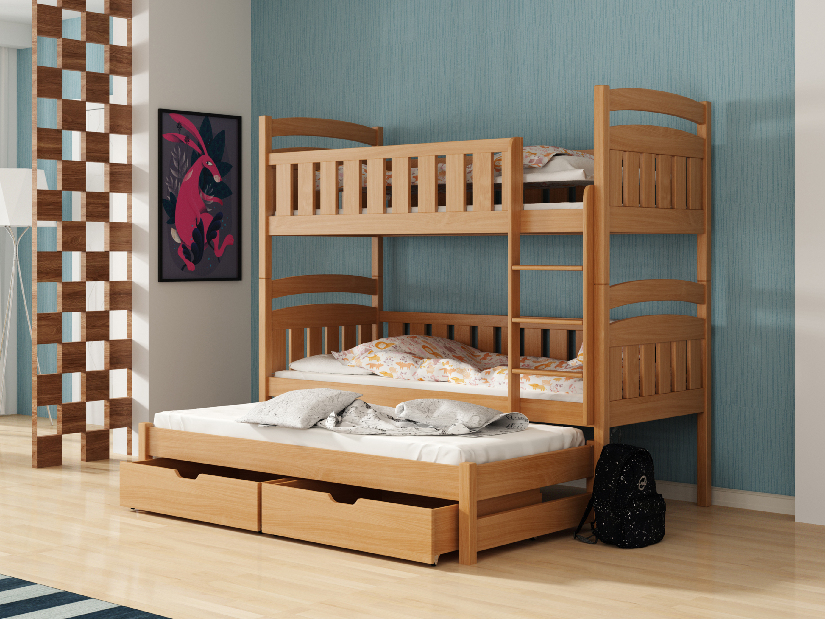 Dětská postel 90 cm OLLIE (s roštem a úl. prostorem) (buk)