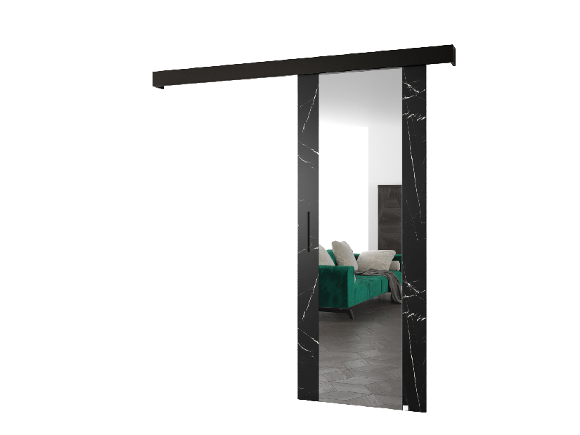 Posuvné dveře 90 cm Sharlene II (mramor černý + černá matná + černá) (se zrcadlem)