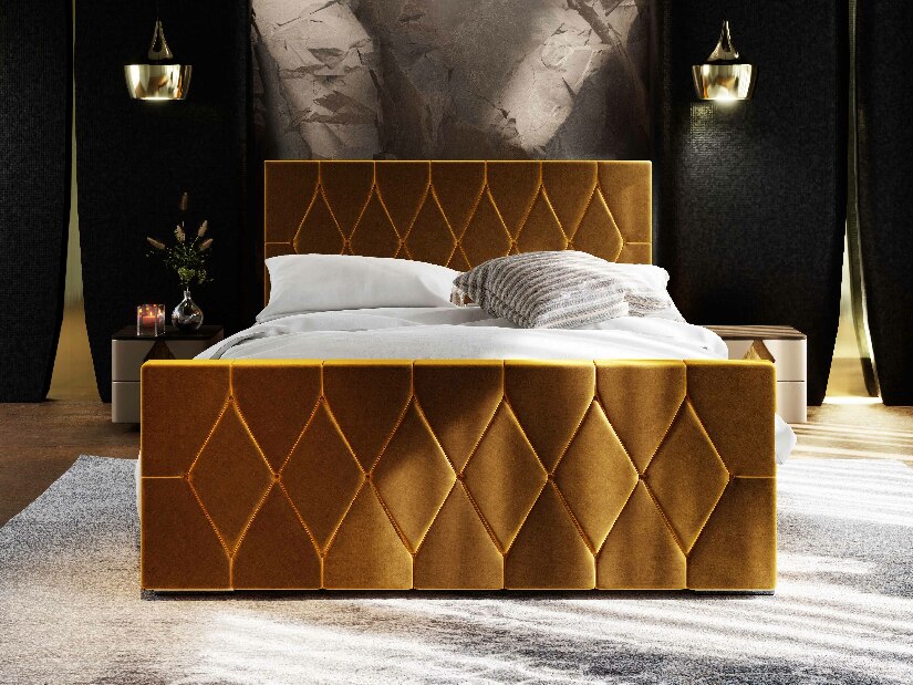 Manželská postel 140 cm Alex (zlatá) (s roštem a úložným prostorem)