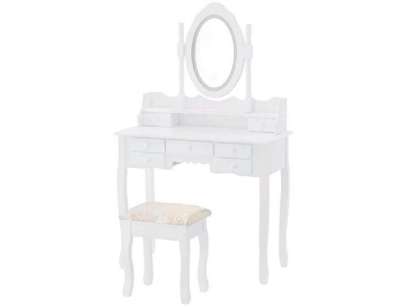 Toaletní stolek s taburetkou Pompadour (s LED osvětlením) (bílá)