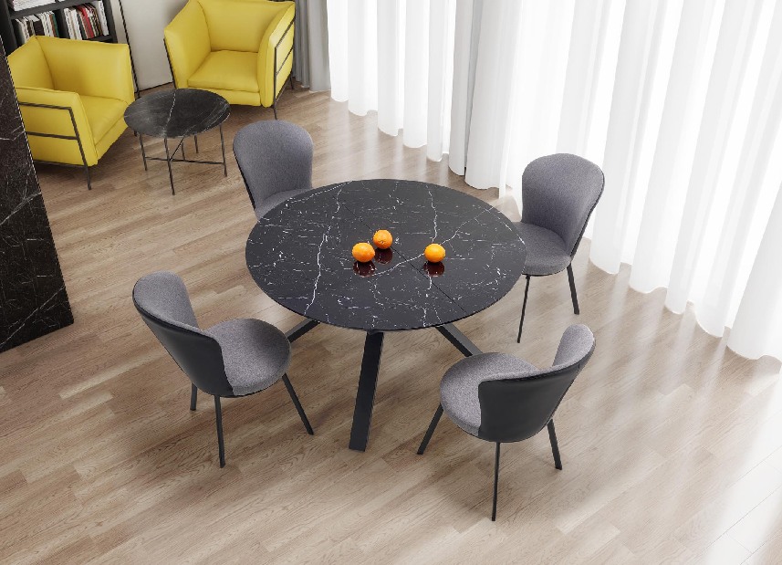 Jídelní stůl Vengir (černý mramor + černá) (pro 4 až 8 osob)