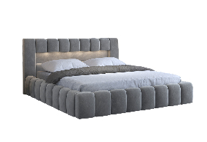Manželská postel 180 cm Luxa (šedá) (s roštem, úl. prostorem a LED)