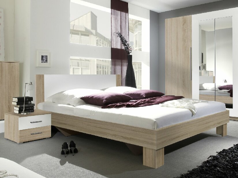 Manželská postel 180 cm Verwood Typ 52 (sonoma + bílá) (s noč. stolky)