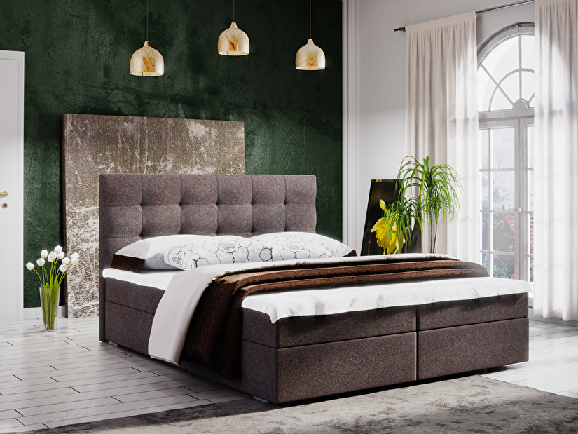 Manželská postel Boxspring 180 cm Fade 2 (tmavě hnědá) (s matrací a úložným prostorem)