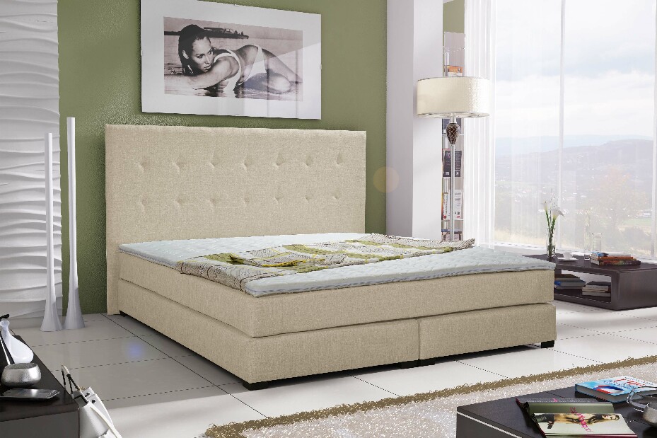 Manželská postel Boxspring 160 cm Caserta (bílá) (s matracmi)
