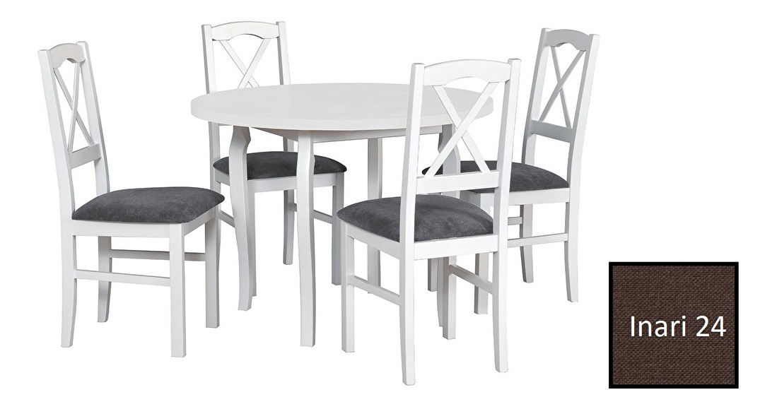 Kulatý stůl se 4 stoličkami AL55 (bilá + hnědá) *výprodej