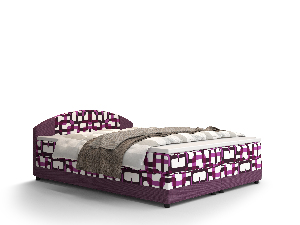 Manželská posteľ Boxspring 180 cm Orlando (vzor + fialová) (s matracom a úložným priestorom)