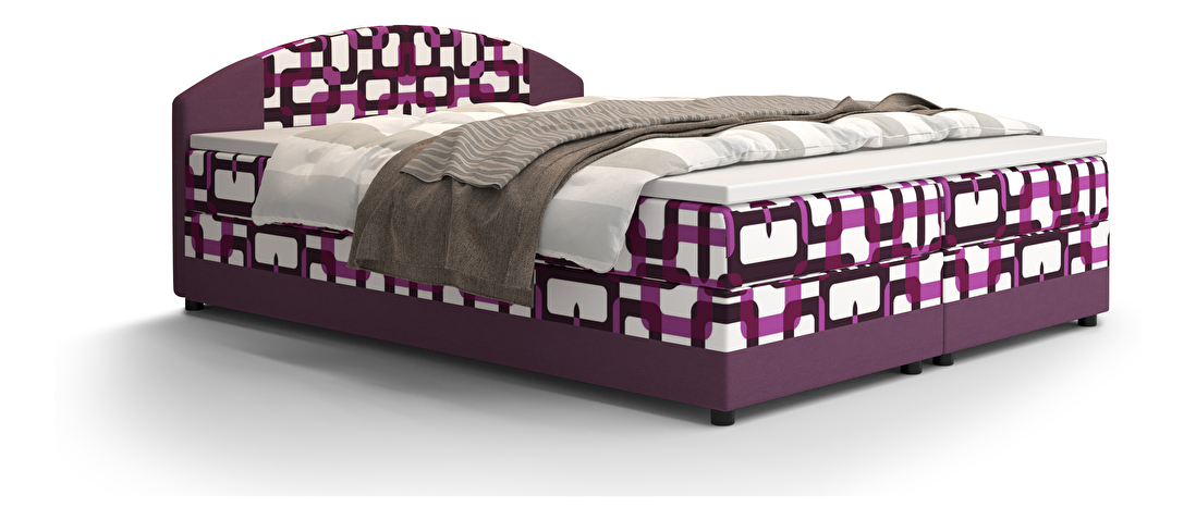 Manželská postel Boxspring 140 cm Orlando Comfort (vzor + fialová) (s matrací a úložným prostorem)