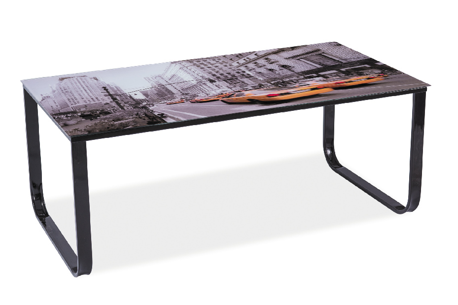 Konferenční stolek Thurso II (černá + grafika New York)