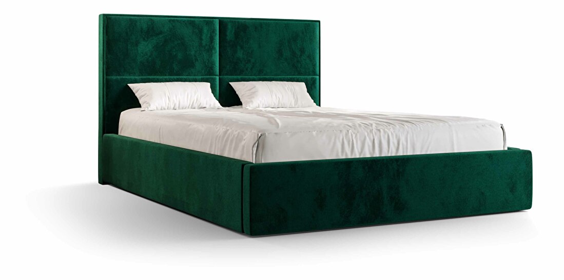 Manželská postel 160 cm Alfonso (tmavě zelená) (s roštem a úložným prostorem)