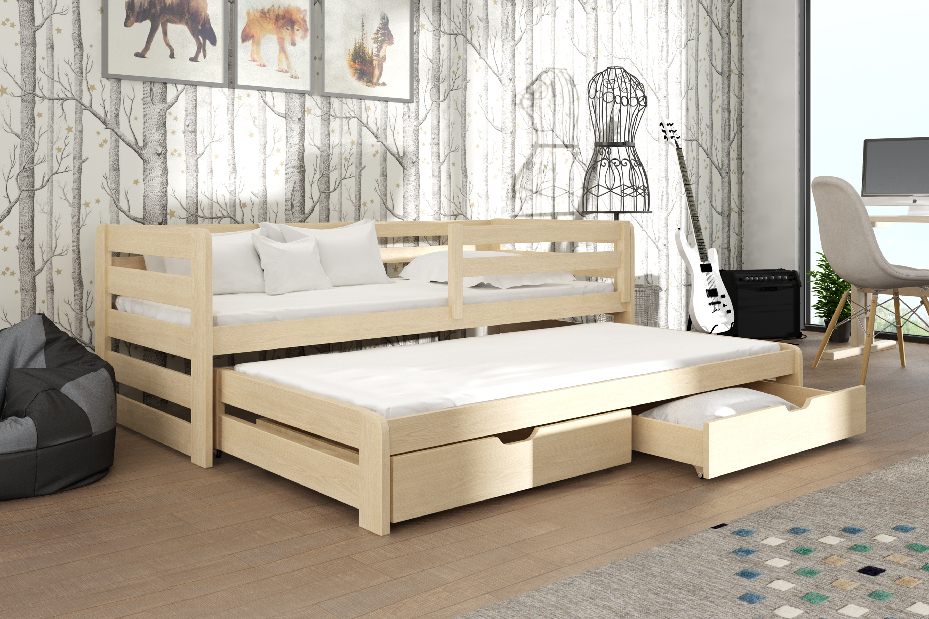 Dětská postel 90 cm SIMO (s roštem a úl. prostorem) (borovice)