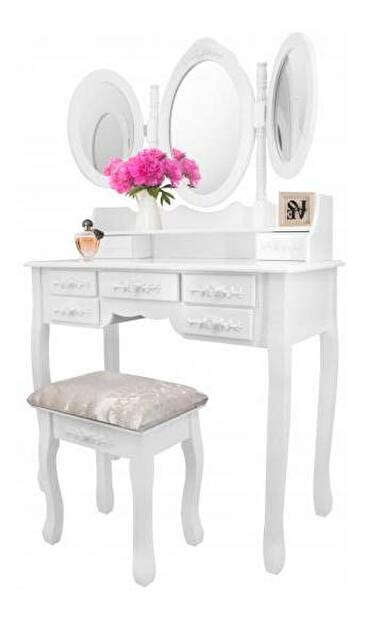 Toaletní stolek s taburetkou Versailles (bílá)