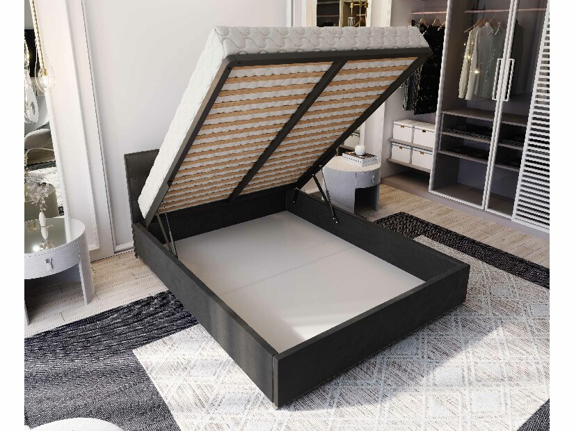Manželská postel 140 cm Hermila (černá) (s roštem a úložným prostorem)