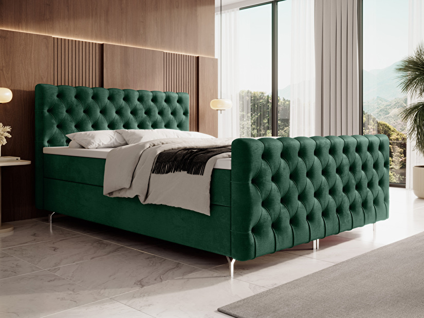 Manželská postel 200 cm Clinton Bonell (smaragdová) (s roštem, s úl. prostorem)