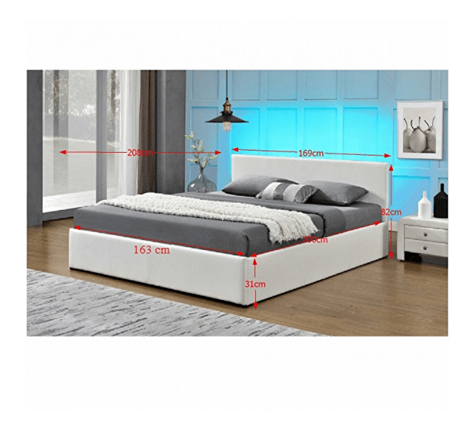 Manželská postel 160 cm Jora (s roštem, úl. prostorem a LED)