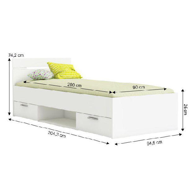 Jednolůžková postel 90 cm Myriam (bíla)
