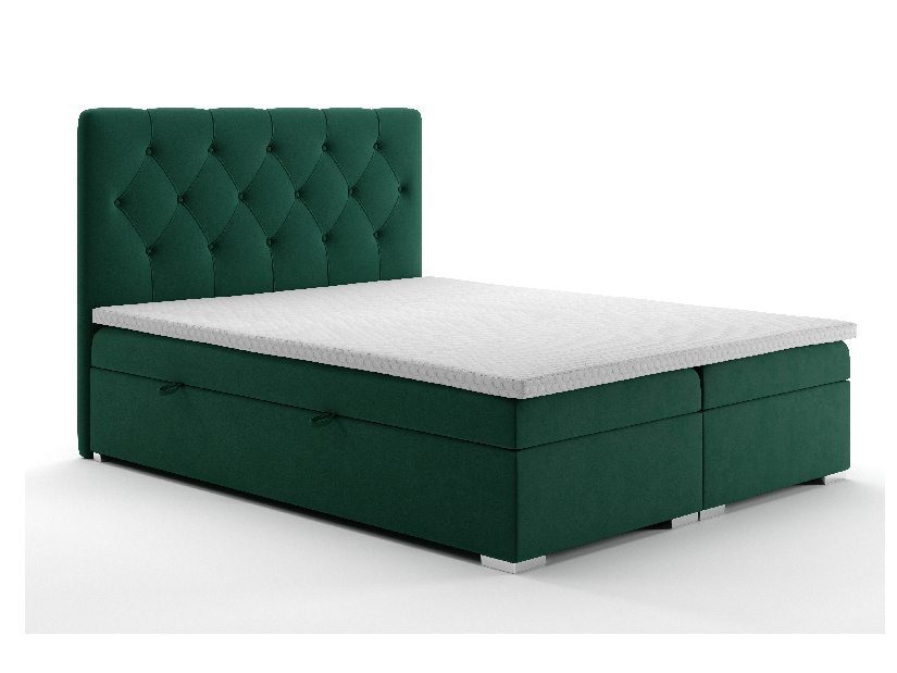 Manželská postel Boxspring 140 cm Ronda (tmavě zelená) (s úložným prostorem)