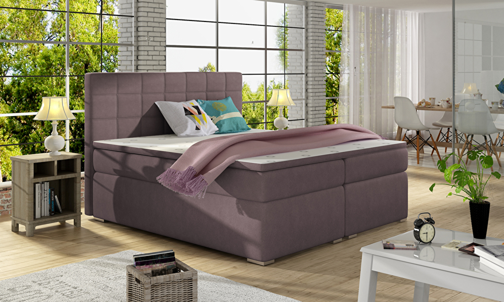Manželská postel Boxspring 180 cm Abbie (růžová) (s matracemi)