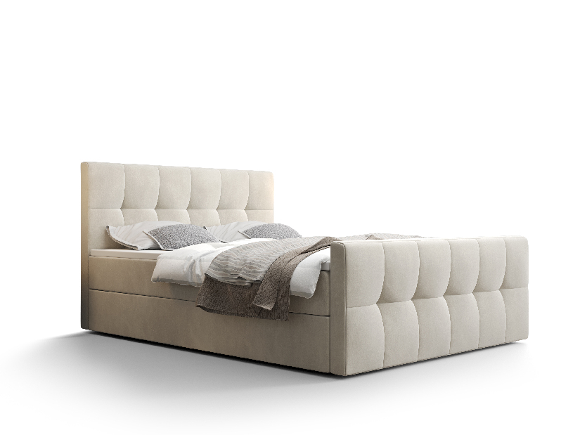 Manželská postel Boxspring 180 cm Macheta Comfort (béžová) (s matrací a úložným prostorem)