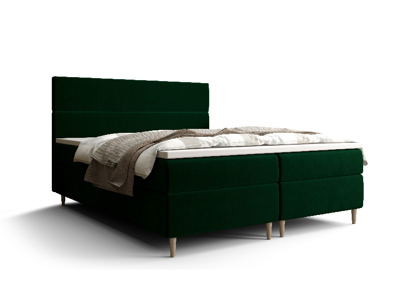 Manželská postel Boxspring 140 cm Flu (tmavě zelená) (s matrací a úložným prostorem)
