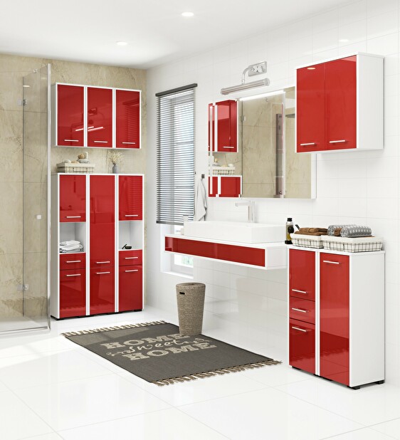 Závěsná koupelnová skříňka Farid TYP5 (bílá + červený lesk)