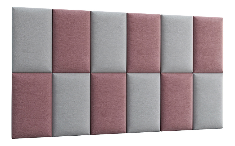 Set 12 čalouněných panelů Quadra 180x100 cm (růžová + světlešedá)