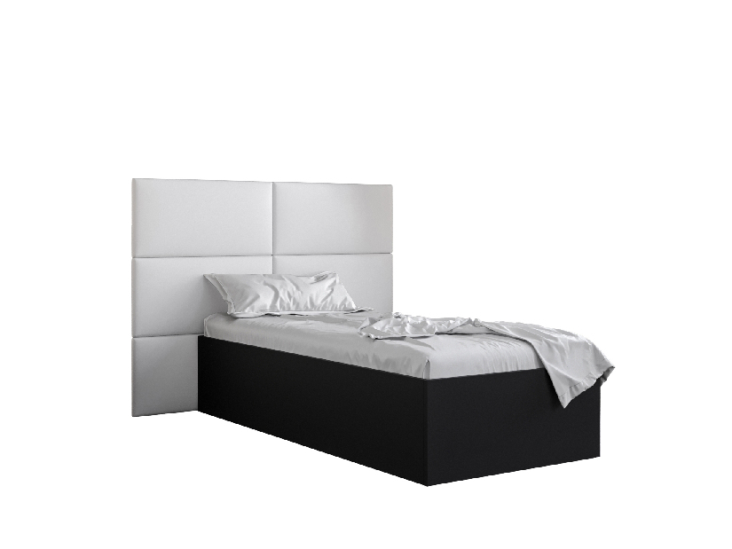 Jednolůžková postel s čalouněným čelem 90 cm Brittany 2 (černá matná + bílá) (s roštem)