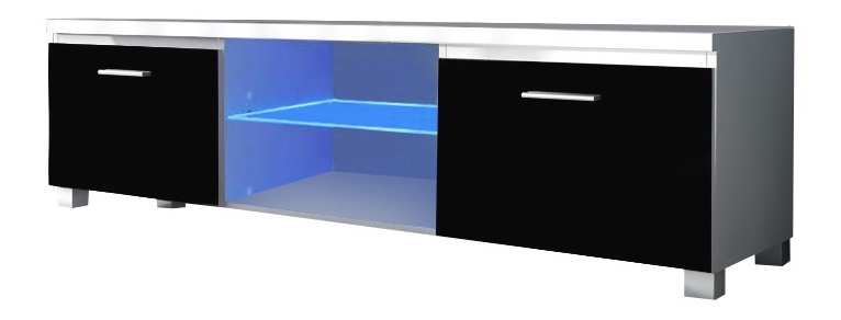 TV stolek/skříňka Linerad (bílá + extra vysoký lesk černý) (s osvětlením) *výprodej
