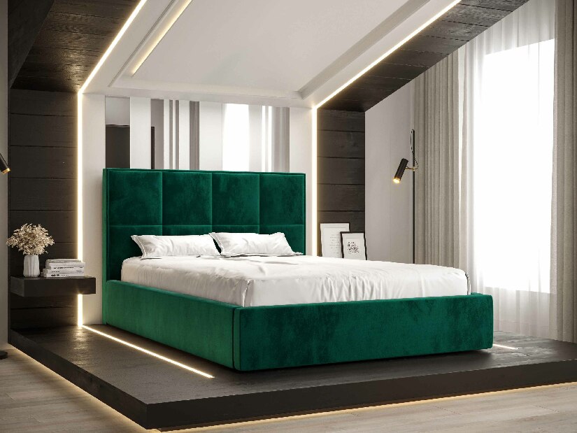 Manželská postel 180 cm Gino (tmavě zelená) (s roštem a úložným prostorem)
