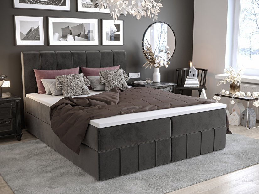 Manželská postel Boxspring 140 cm Barack Comfort (tmavě šedá) (s matrací a úložným prostorem)