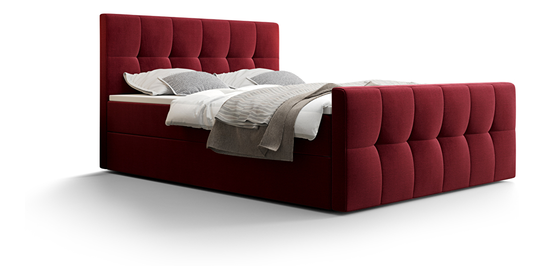 Manželská postel Boxspring 140 cm Macheta Comfort (bordó) (s matrací a úložným prostorem)