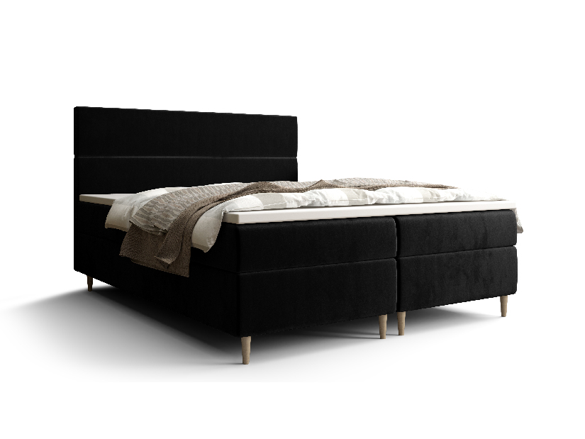 Manželská postel Boxspring 160 cm Flu (černá) (s matrací a úložným prostorem)