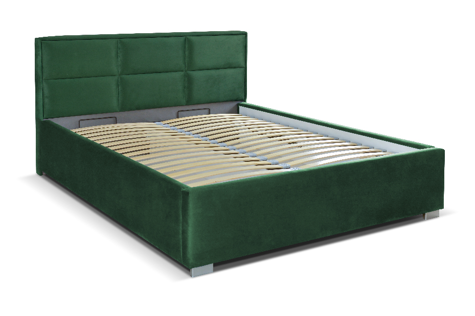Manželská postel 160 cm Grander (tmavě zelená) (s roštem a úl. prostorem)