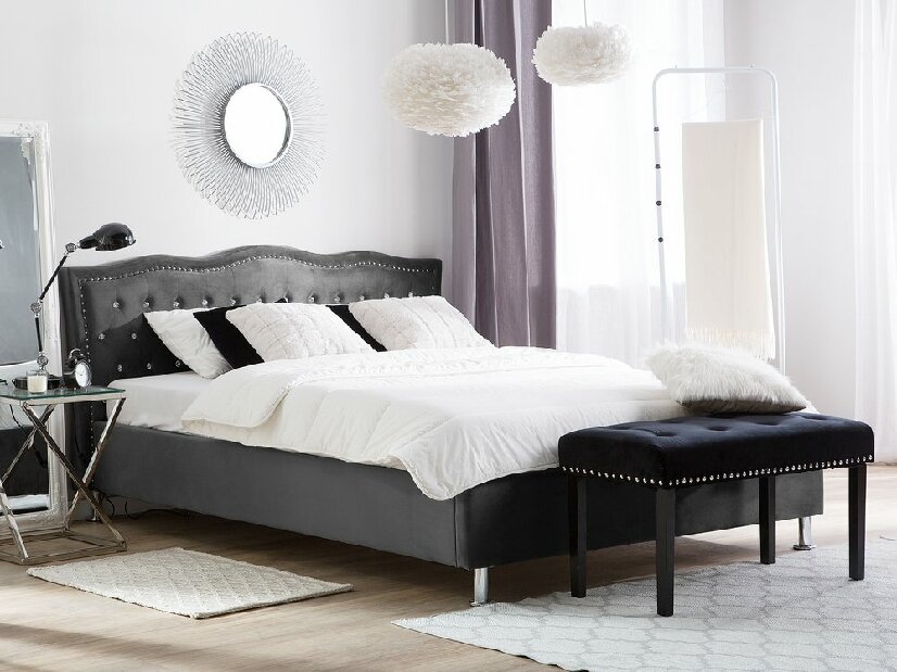 Manželská postel 160 cm MATH (s roštem a úl. prostorem) (tmavě šedá sametová)