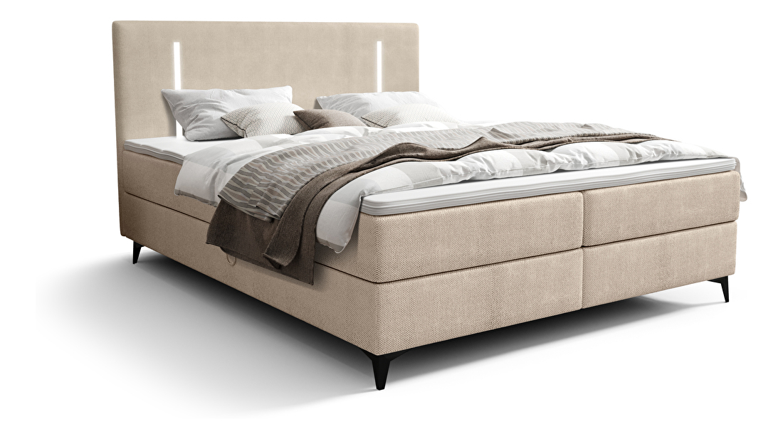 Manželská postel 140 cm Ortega Comfort (béžová) (s roštem a matrací, s úl. prostorem) (s LED osvětlením)