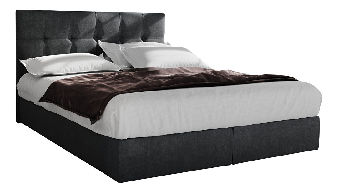 Manželská postel Boxspring 140 cm Porto (černá) (s matrací a úložným prostorem)