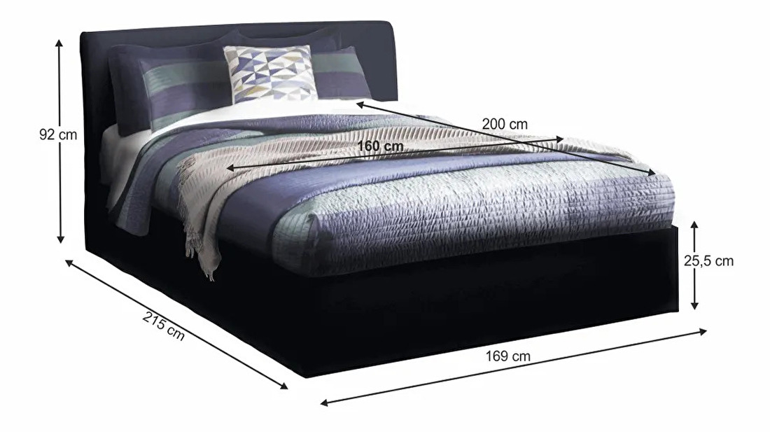Manželská postel 160 cm Kralla (černá) (s roštem)