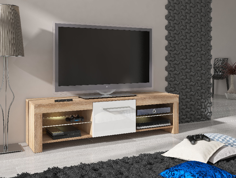 TV stolek/skříňka Flex (dub sonoma světlý + lesk bílý) *výprodej