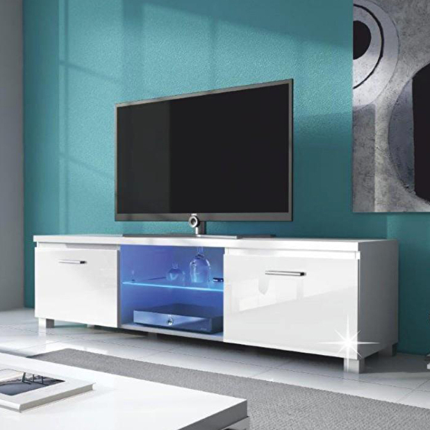 TV stolek/skříňka Linerad (bílá + extra vysoký lesk bílý) (s osvětlením)