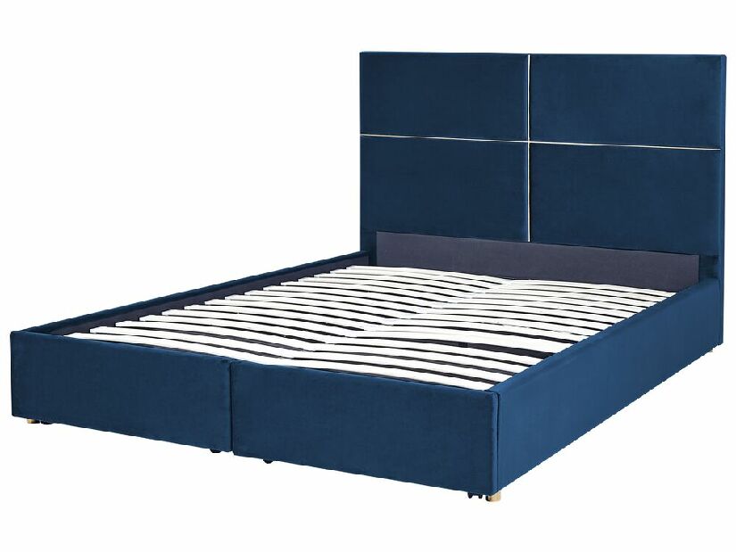 Manželská postel 180 cm Vissarion (modrá) (s roštem a úložným prostorem)